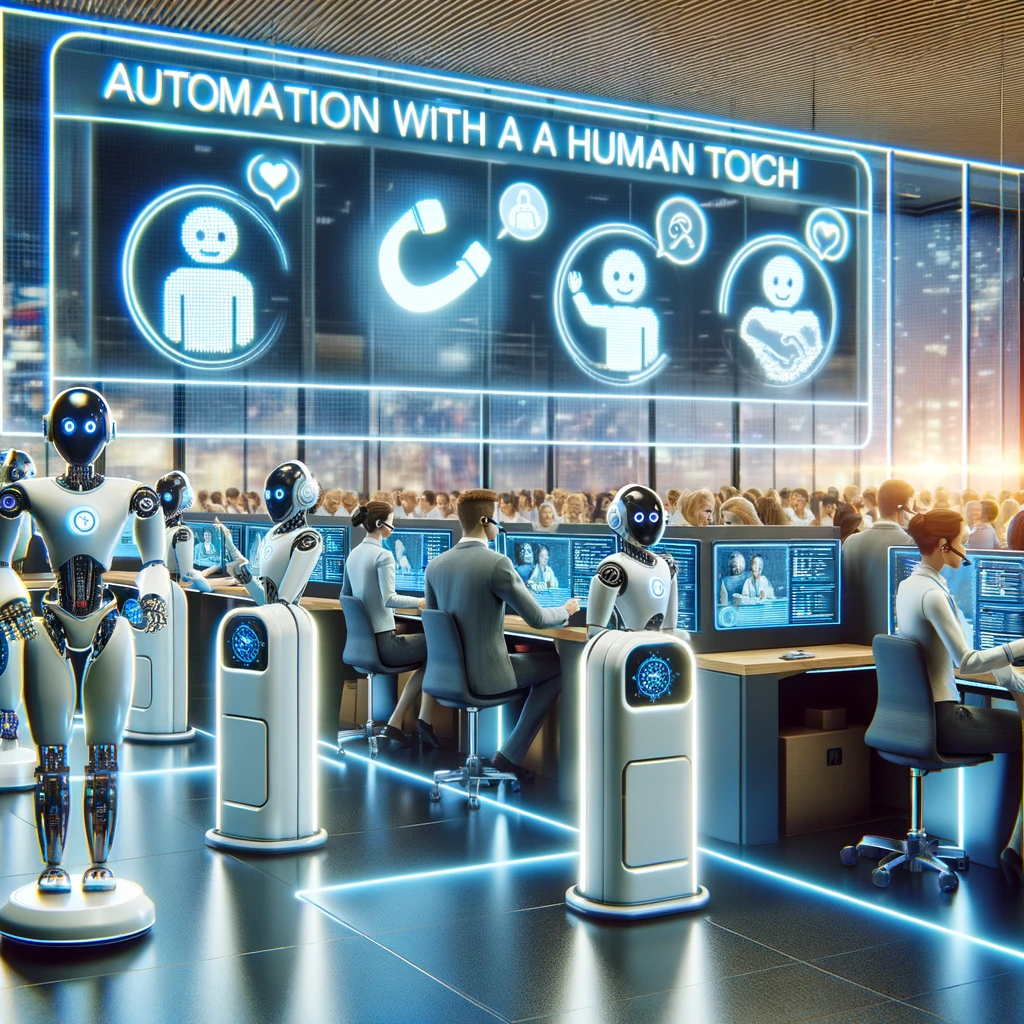 Where robots and humans share more than just office space – they share the future of customer service automation, one high-five at a time.