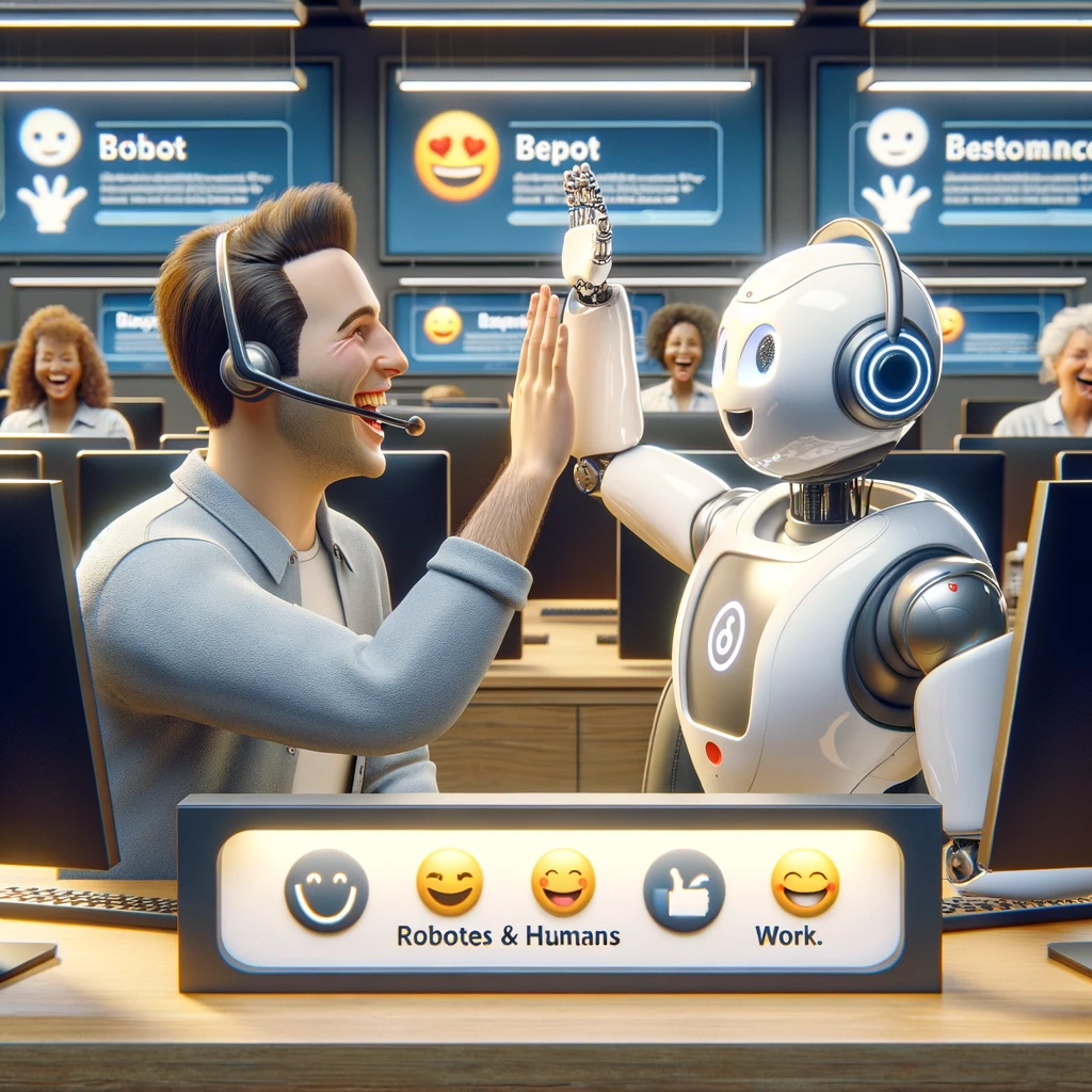 When your new robot coworker is better at customer service multitasking than you, but you still have to show them how the coffee machine works.