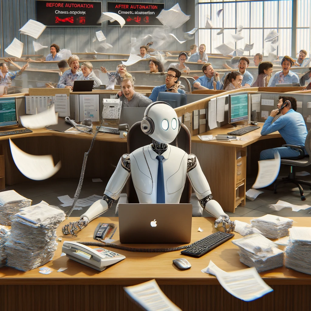 Chaos in the customer service department? Enter the calm, multitasking robot ready to bring order and a dash of automation humor.