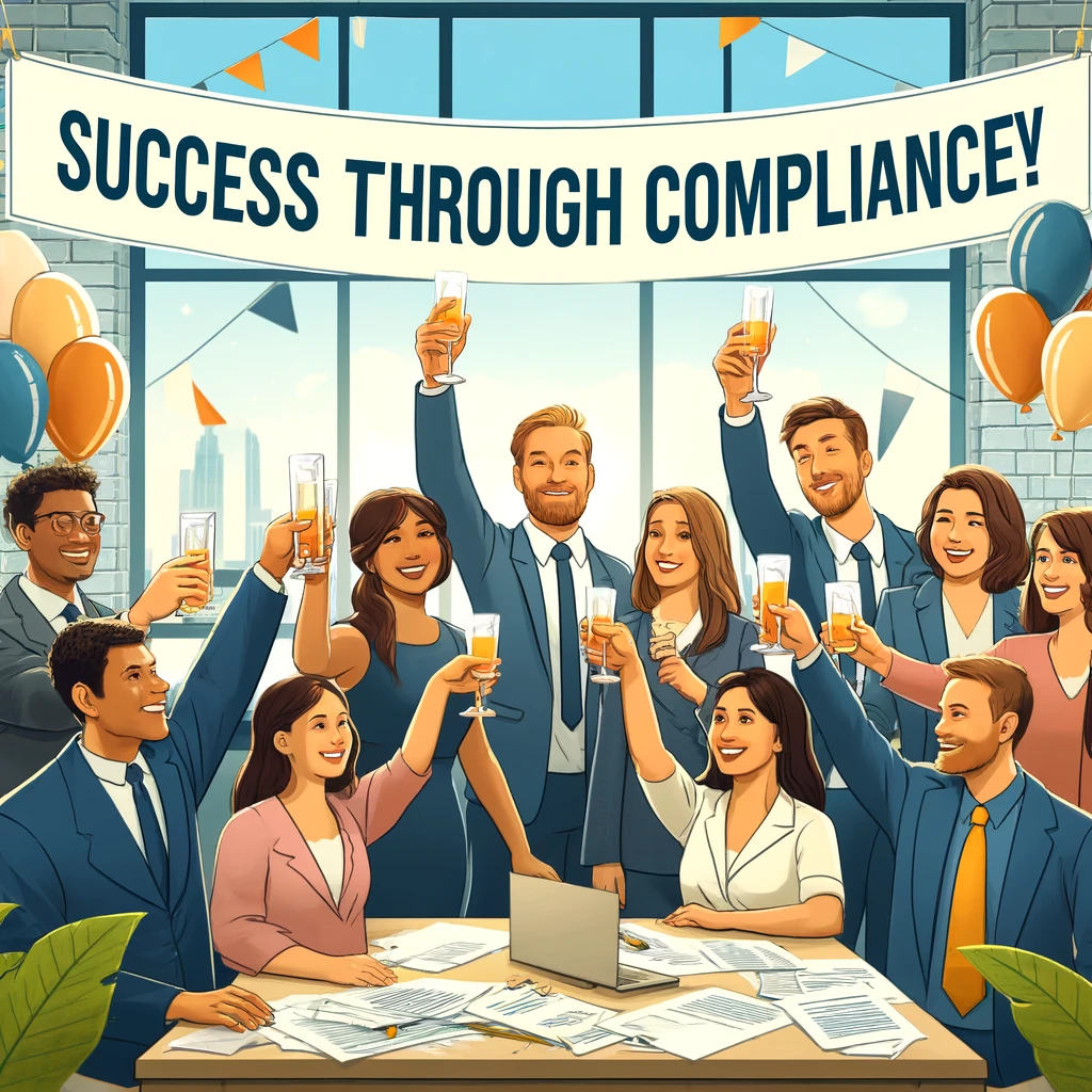 Our office celebration captures the spirit of success through compliance, as our diverse team toasts to mastering the art of recording calls legally across two-party consent states.