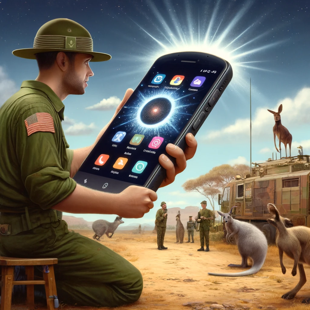 Holding a smartphone so large it could double as a dining table, a soldier finds that KeKu makes it easy to bring family into even the most remote military base, with local wildlife joining the call.