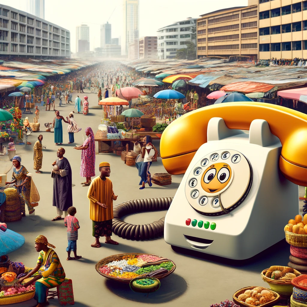 Even in the bustling markets of Lagos, you can find a cartoon telephone selling local goods — proof that the 234 country code connects more than just calls.