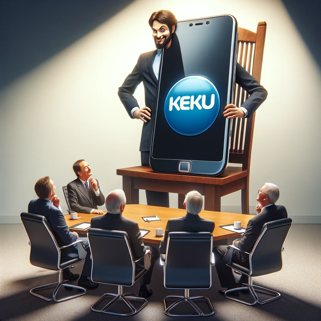 In the boardroom jungle, the mighty KeKu smartphone stands tall, captivating the business crowd with its roar, outshining the whispering Vonage vines.