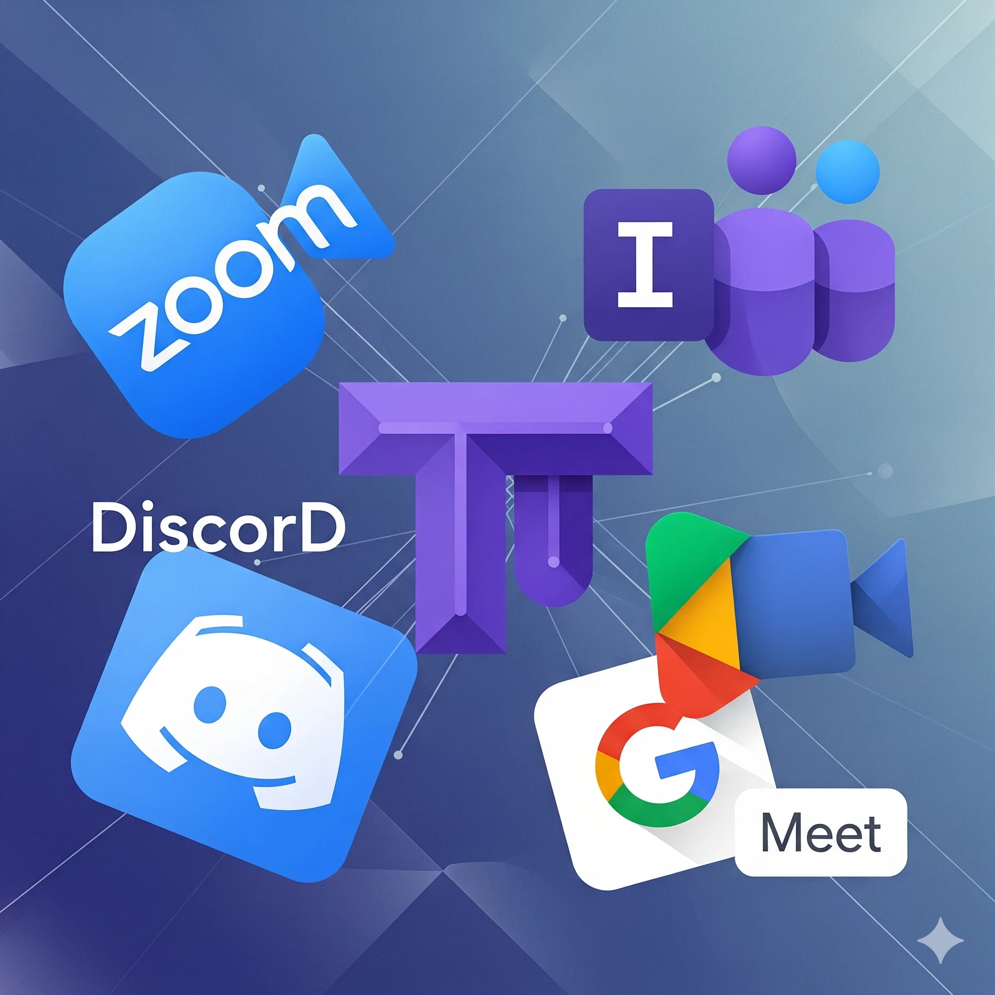 The Platform Titans - Logos of Zoom, Microsoft Teams, Google Meet, and Discord in competitive arrangement