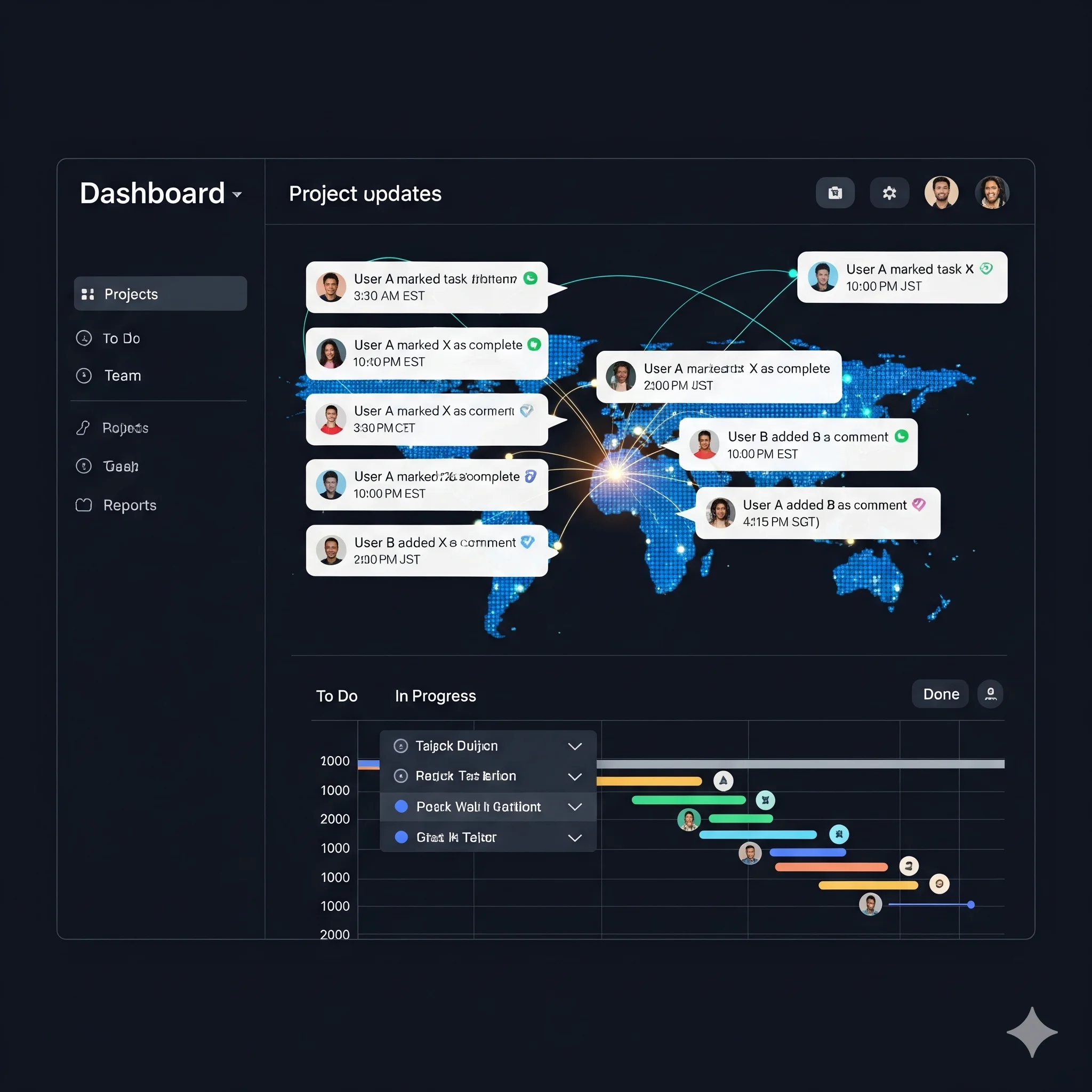 Asynchronous Communication Tools - Project management dashboard with global timestamps